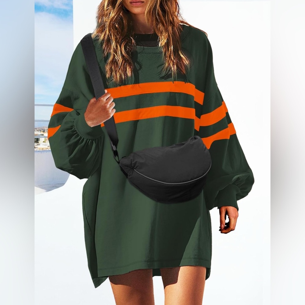 Crewneck Oversized Lantern Sleeve Color Block Sweatshirt